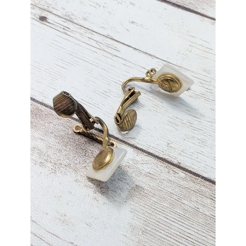 Vintage Clip On Earrings - Dainty Pearlescent with Dangle